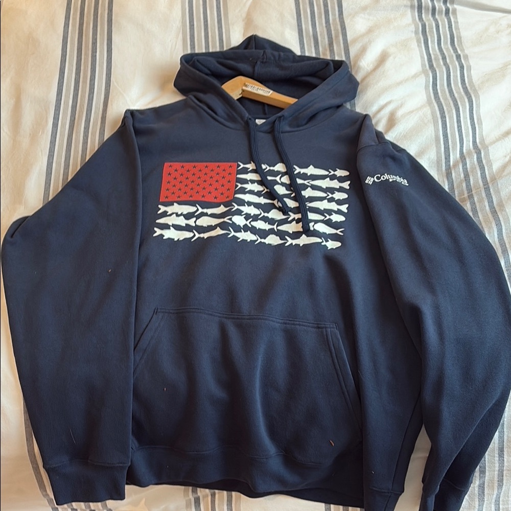 Columbia Blue and Red Graphic Hoodie Sweatshirt
